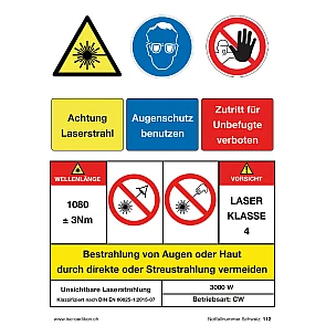 Warnaufschrift Deutsch, Kleber,  zum Schutz vor Laserstrahl