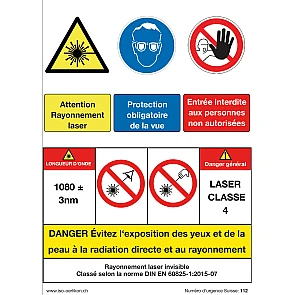Warnaufschrift auf Französisch, Kleber, zum Schutz vor Laserstrahl