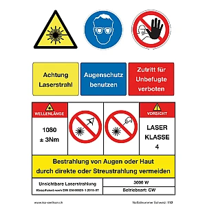 Warnaufschrift Deutsch, Kleber,  zum Schutz vor Laserstrahl