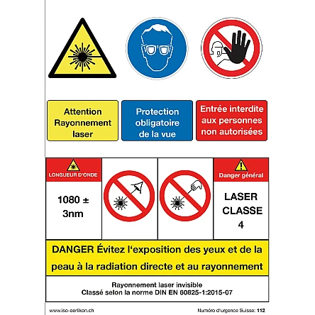 Warnaufschrift auf Französisch, Kleber, zum Schutz vor Laserstrahl