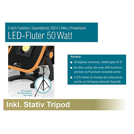METALLIT® LED-Fluter 50 Watt Technische Daten inkl. Stativ