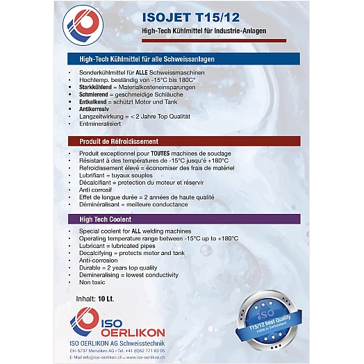 ISOJET T15/12 N Kühlmittel für Schweiss-Schneid- und Laseranlagen 10 Lt -- Ersatzprodukt T15/12S52