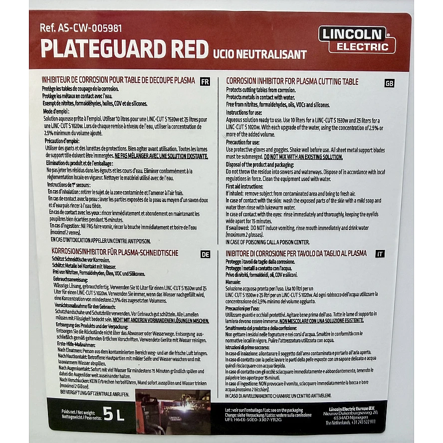 Lincoln Plasma Kühlmittel Plateguard RED