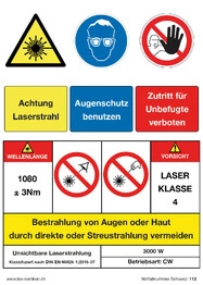 Warnaufschrift Deutsch, Kleber,  zum Schutz vor Laserstrahl