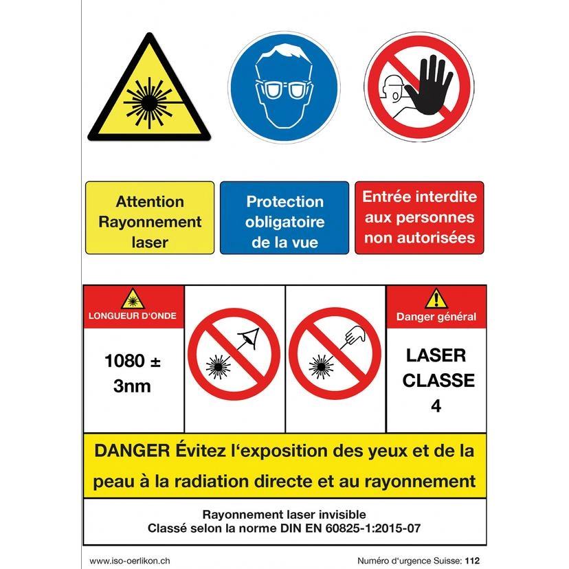 Warnaufschrift auf Französisch, Kleber, zum Schutz vor Laserstrahl
