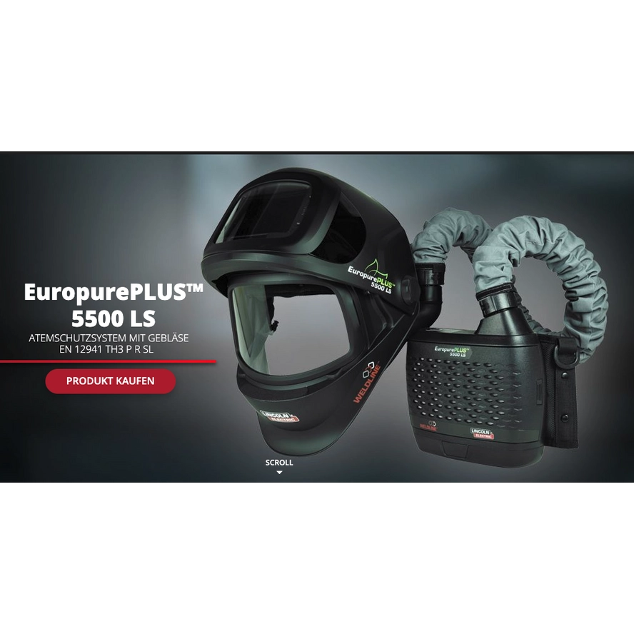 Lincoln Electric Europure Schweissschutz-Helm "Flip up" PLUS 5500 LS Atemschutz-Gebläse